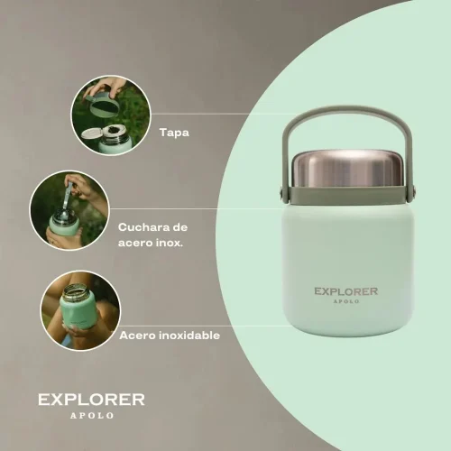 LONCHERA EXPLORER CON CUCHARA 650 ML FRIO/CALOR VERDE AGUA (T13VERDE)