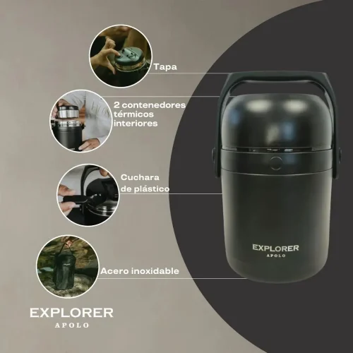 LONCHERA EXPLORER CON CUCHARA 1,2 L FRIO/CALOR NEGRO (T14)