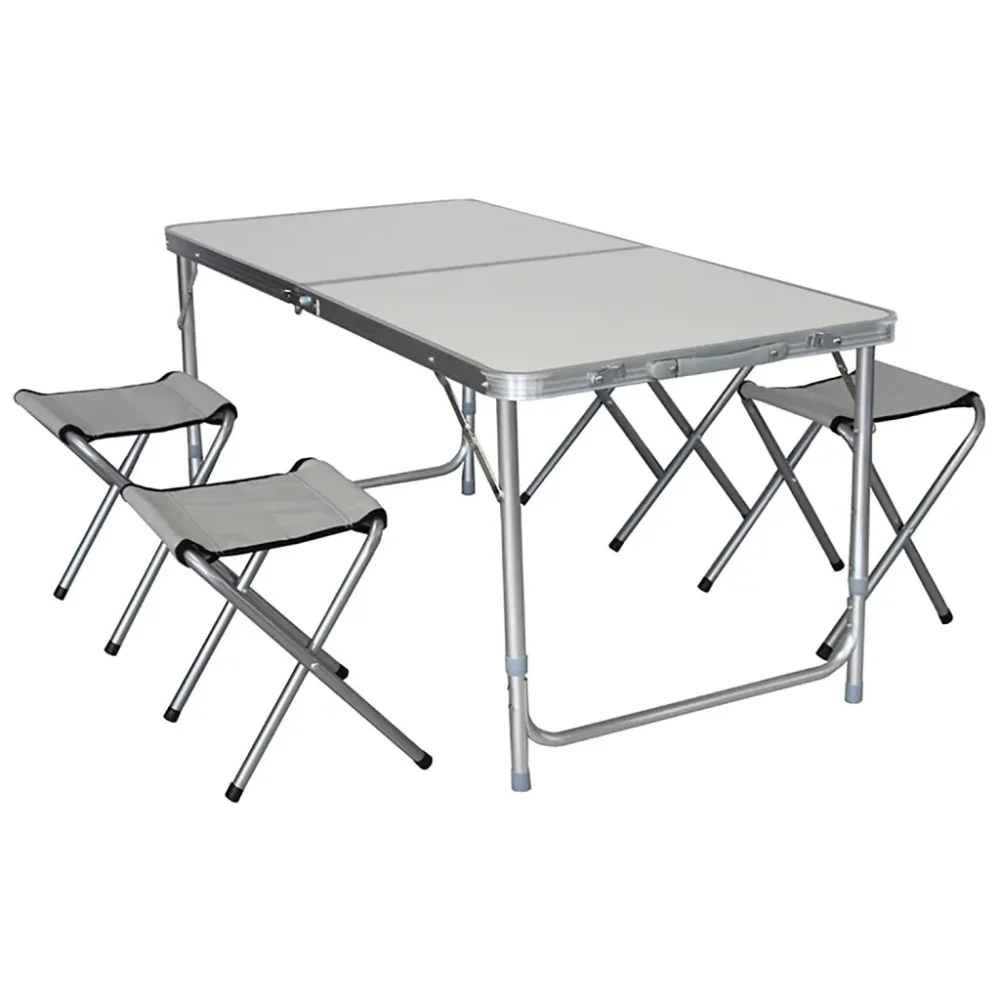 MESA MORGUL PLEGABLE 120X60X70CM + 4 SILLAS ALUMINIO (TABLE-40) Mesa Plegable 120X60X70 Cm + 4 Sillas Aluminio Morgul