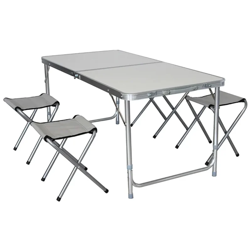 MESA MORGUL PLEGABLE 120X60X70CM + 4 SILLAS ALUMINIO (TABLE-40) Mesa Plegable 120X60X70 Cm + 4 Sillas Aluminio Morgul