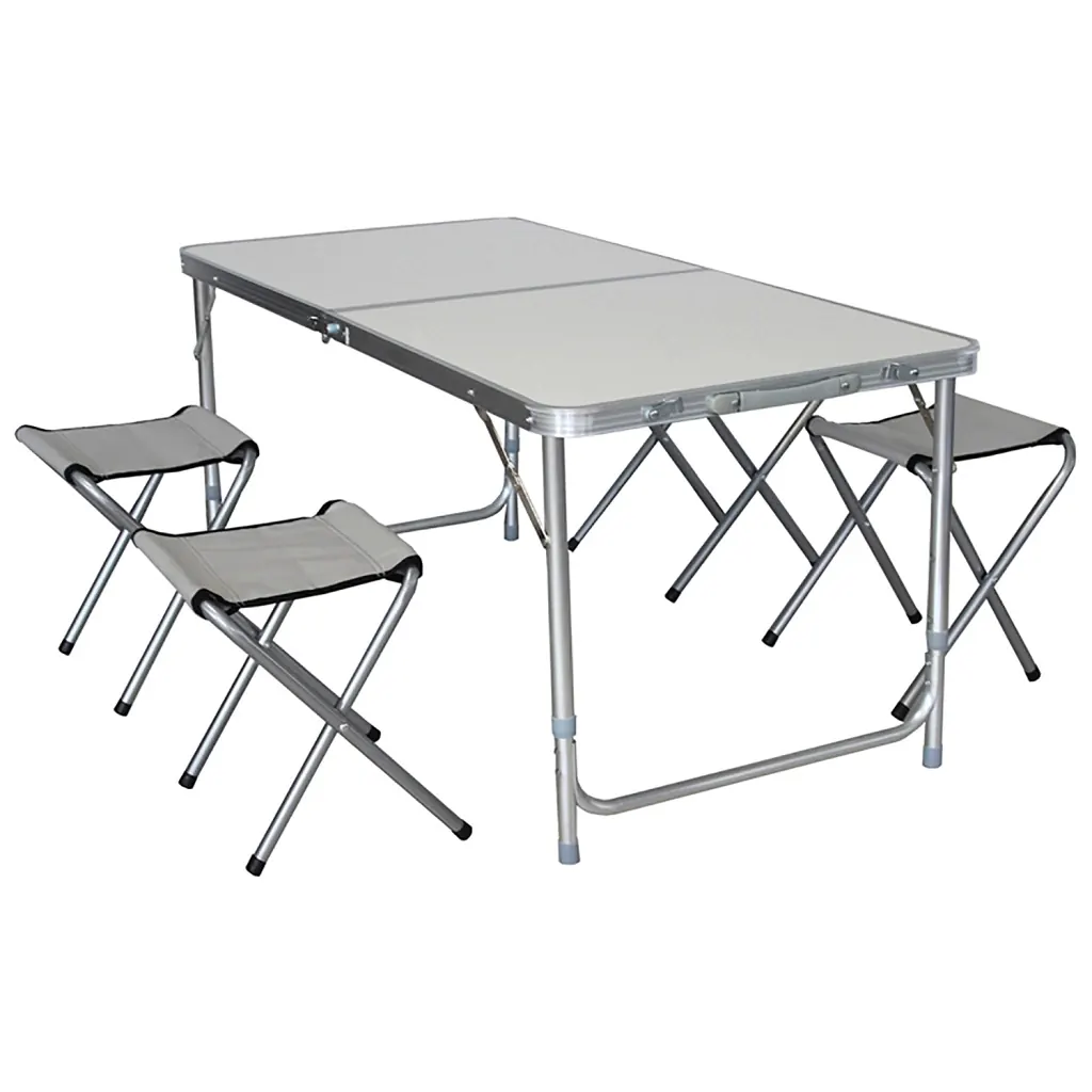 MESA MORGUL PLEGABLE 120X60X70CM + 4 SILLAS ALUMINIO (TABLE-40) Mesa Plegable 120X60X70 Cm + 4 Sillas Aluminio Morgul