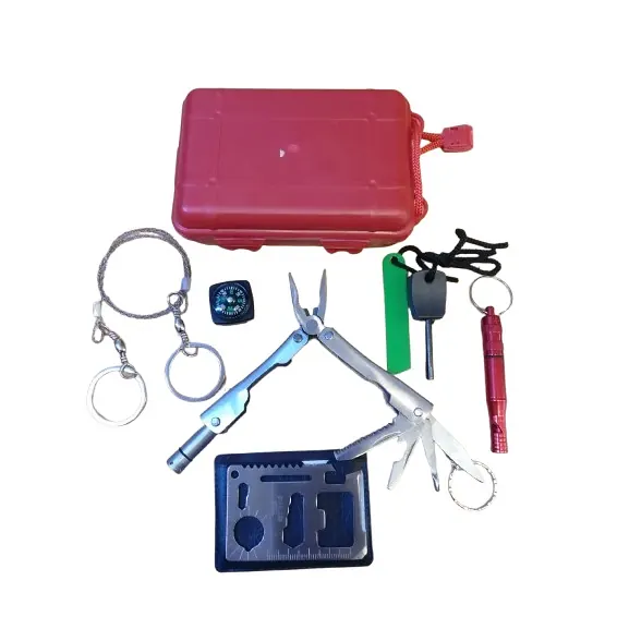 Kit de Supervicencia The Fat con Estuche de Lata S.o.s Brujula,Silbato, Pedernal, Pinza El gordo