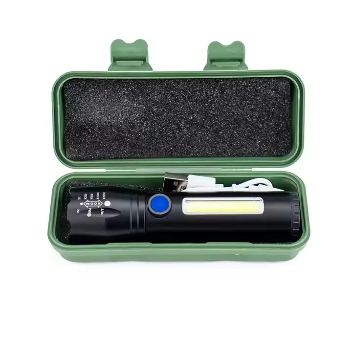 Linterna De Mano Con Zoom Y Mini Refelector Recargable Usb